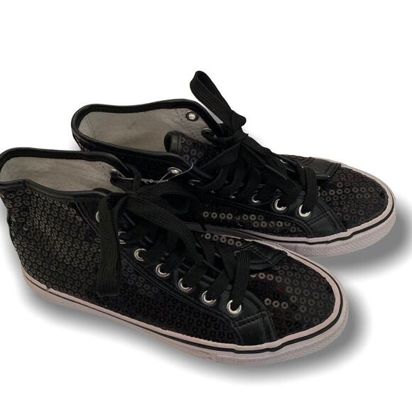 6M Balera Girls Hip Hop Black Sequin High Top Sneakers - Picture 2 of 11